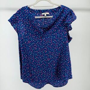 Andree by Unit Blue Polka Dot‎ Ruffle Sleeve Top Blouse Women's Size Large